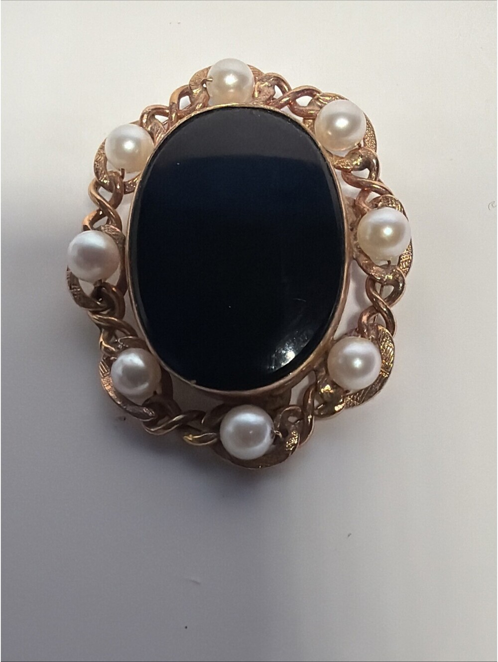Elegant Vintage H.G. Gold Filled Genuine Pearl Onyx Brooch